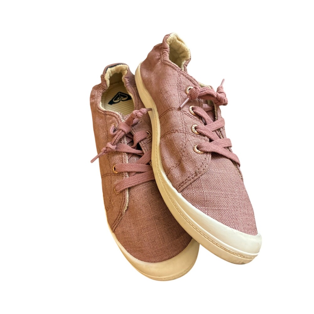 Roxy Bayshore Mauve Pink Canvas Slip On Sneakers Terry Lined Stripe 11